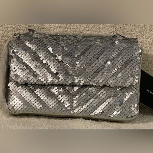 Nicole Miller Silver Sequin Chain Crossbody